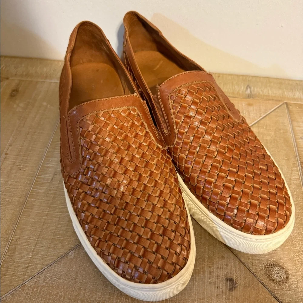 Donald J. Pliner Tan Woven Leather Loafers - Picture 6 of 8
